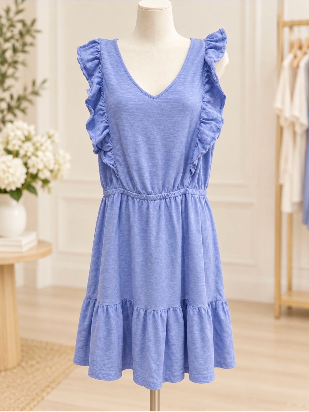 LOFT Blue Ruffled Tiered Sundress size large